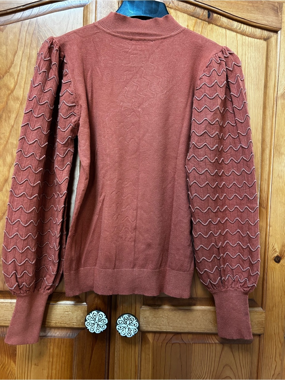 Puff-Sleeve Mock Neck Sweater in Rust - Picture 3 of 6